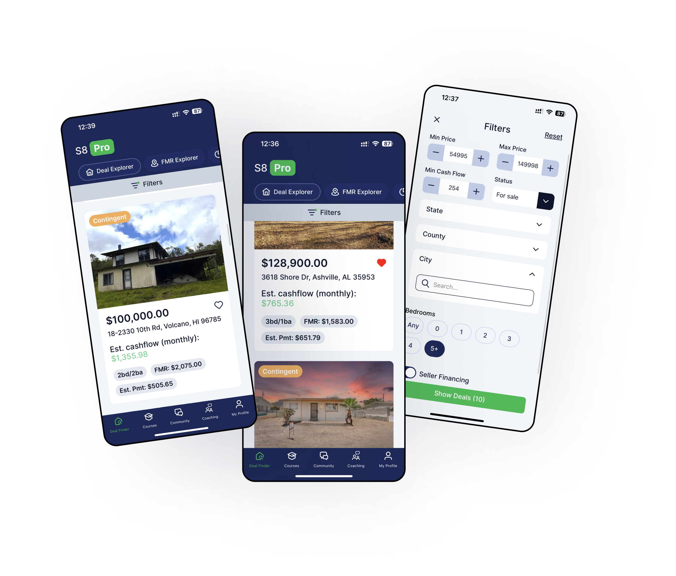 Screenshots of Section 8 Pro real estate investment mobile application